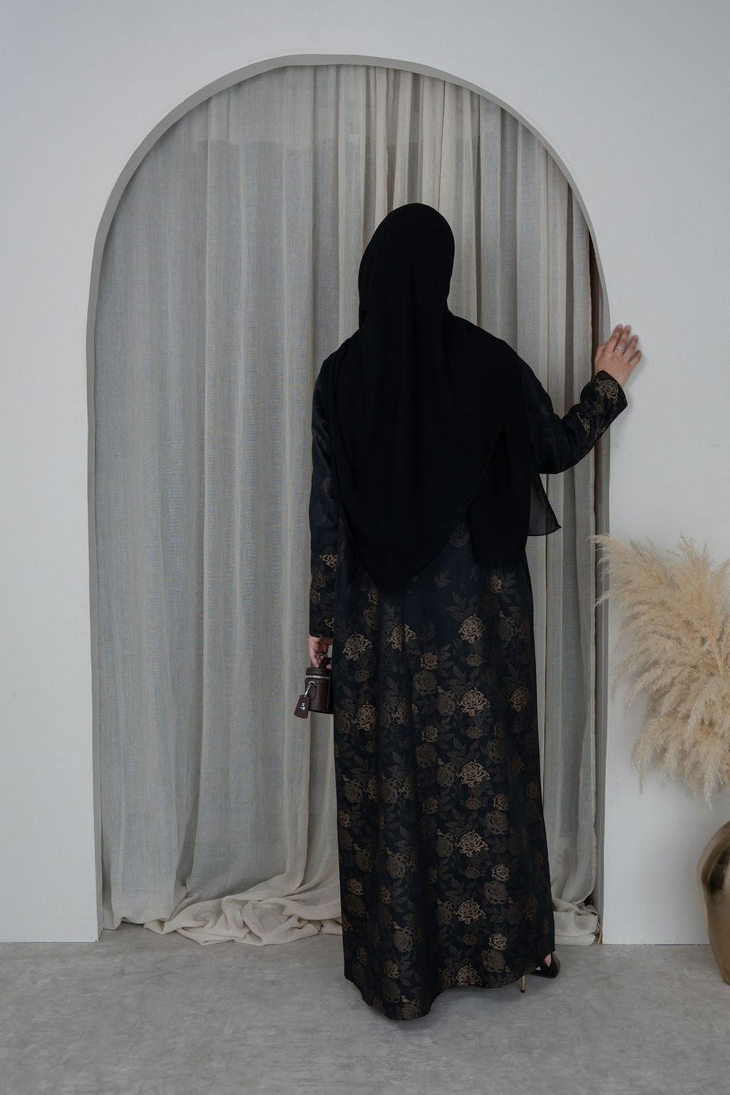 Gold Contrast Abaya | Floral
