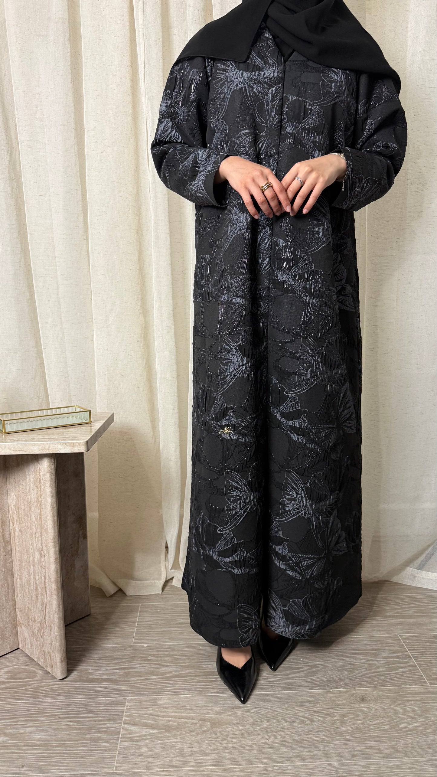 Textured Jacquard Abaya | Graphite