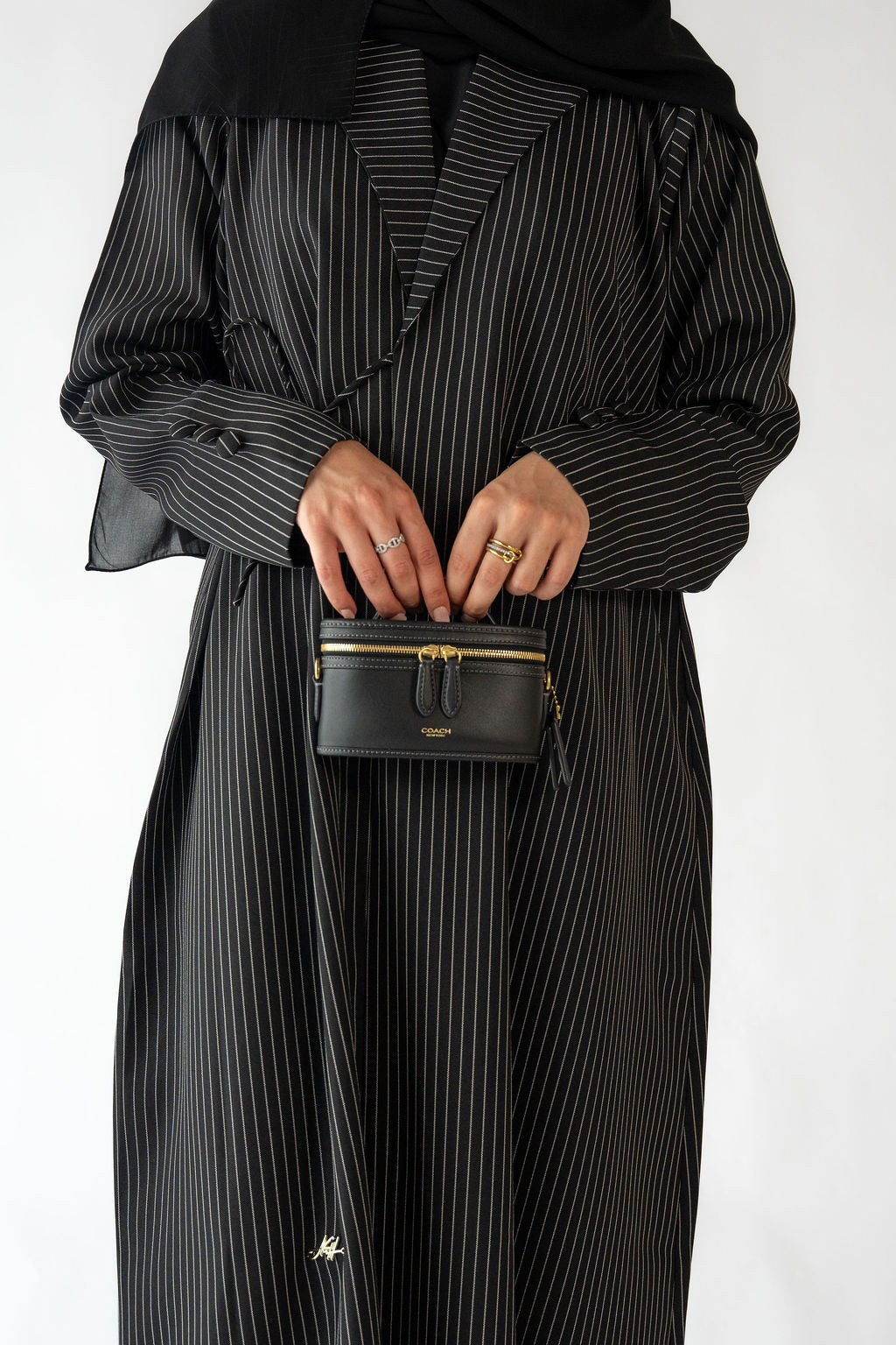 Pinstripe Tie Abaya | Black