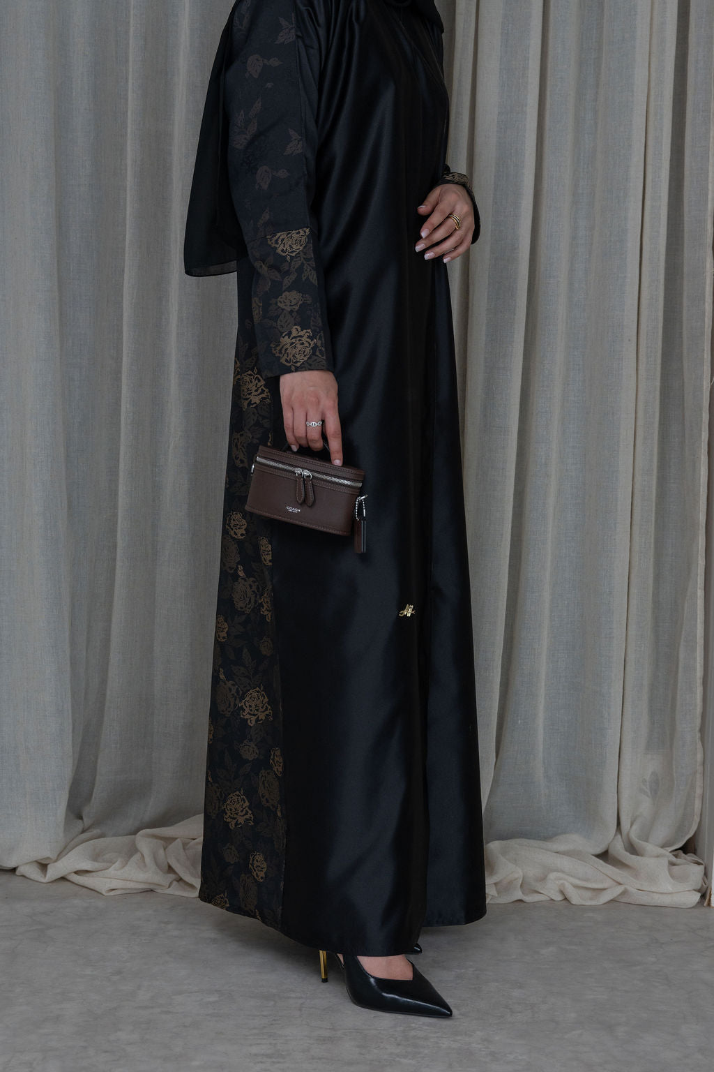 Gold Contrast Abaya | Floral