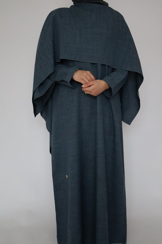 Linen Scarf Abaya | Denim Blue