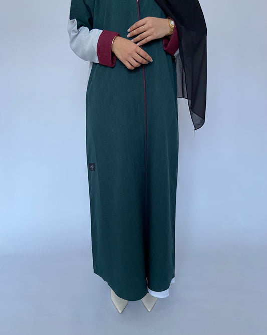 AH106 ABAYA / GREEN + WHITE