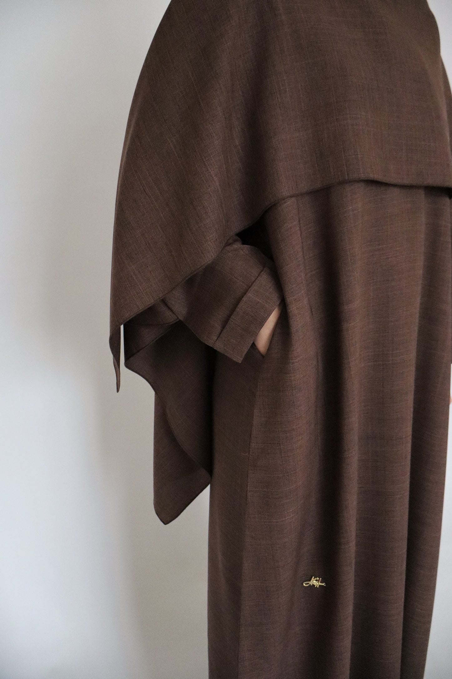 Linen Scarf Abaya | Brown