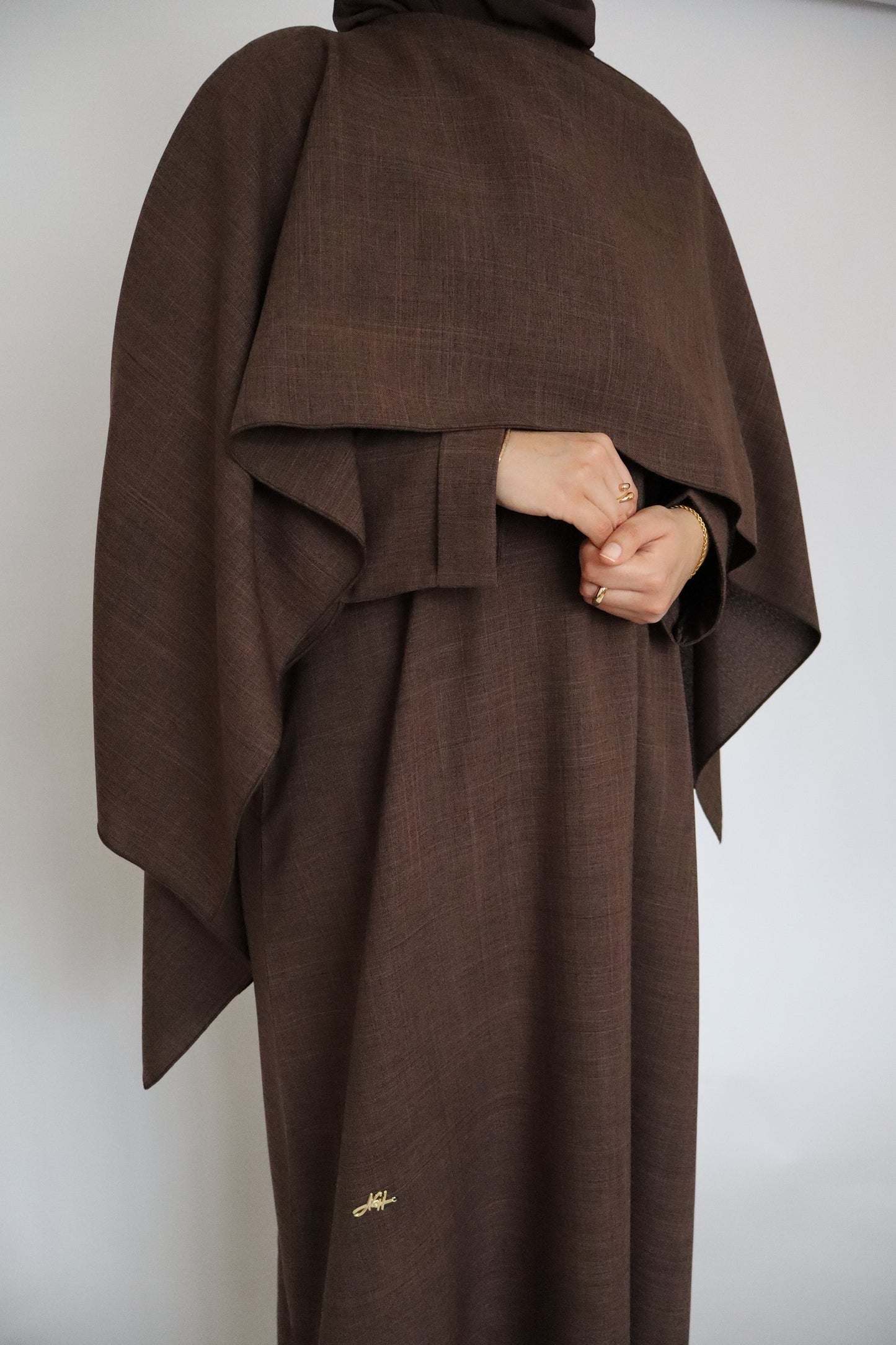 Linen Scarf Abaya | Brown