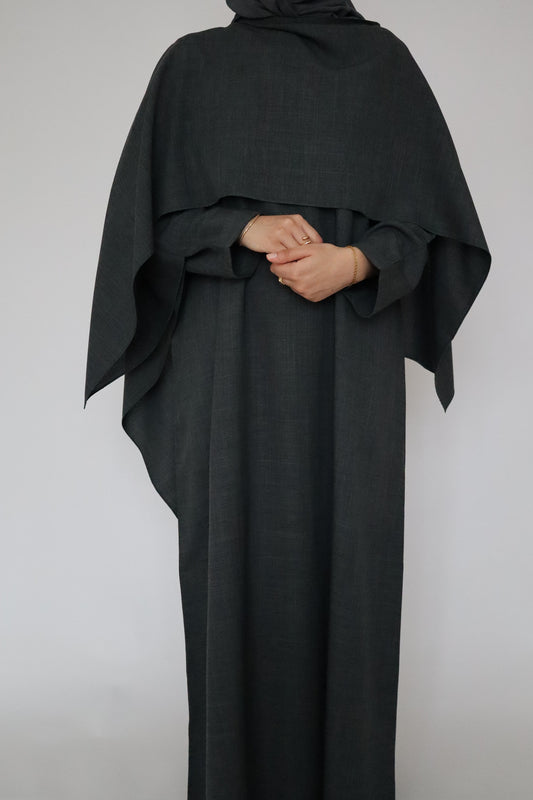Linen Scarf Abaya | Charcoal