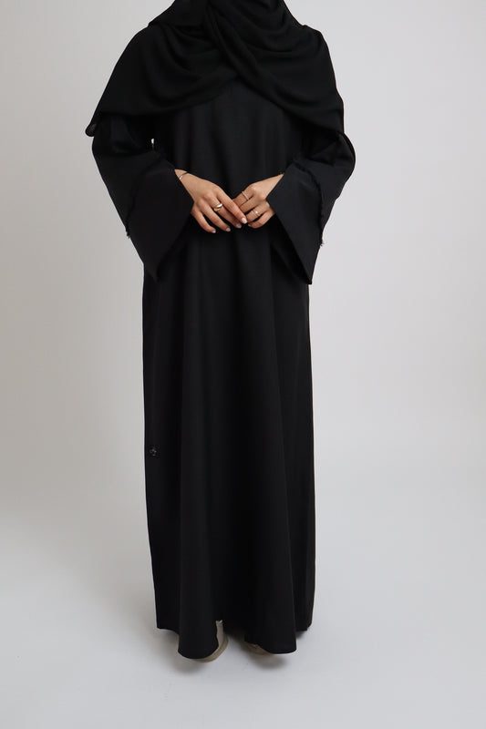 Linen Fringe Abaya | Black