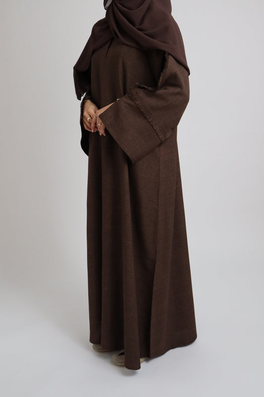 Linen Fringe Abaya | Brown