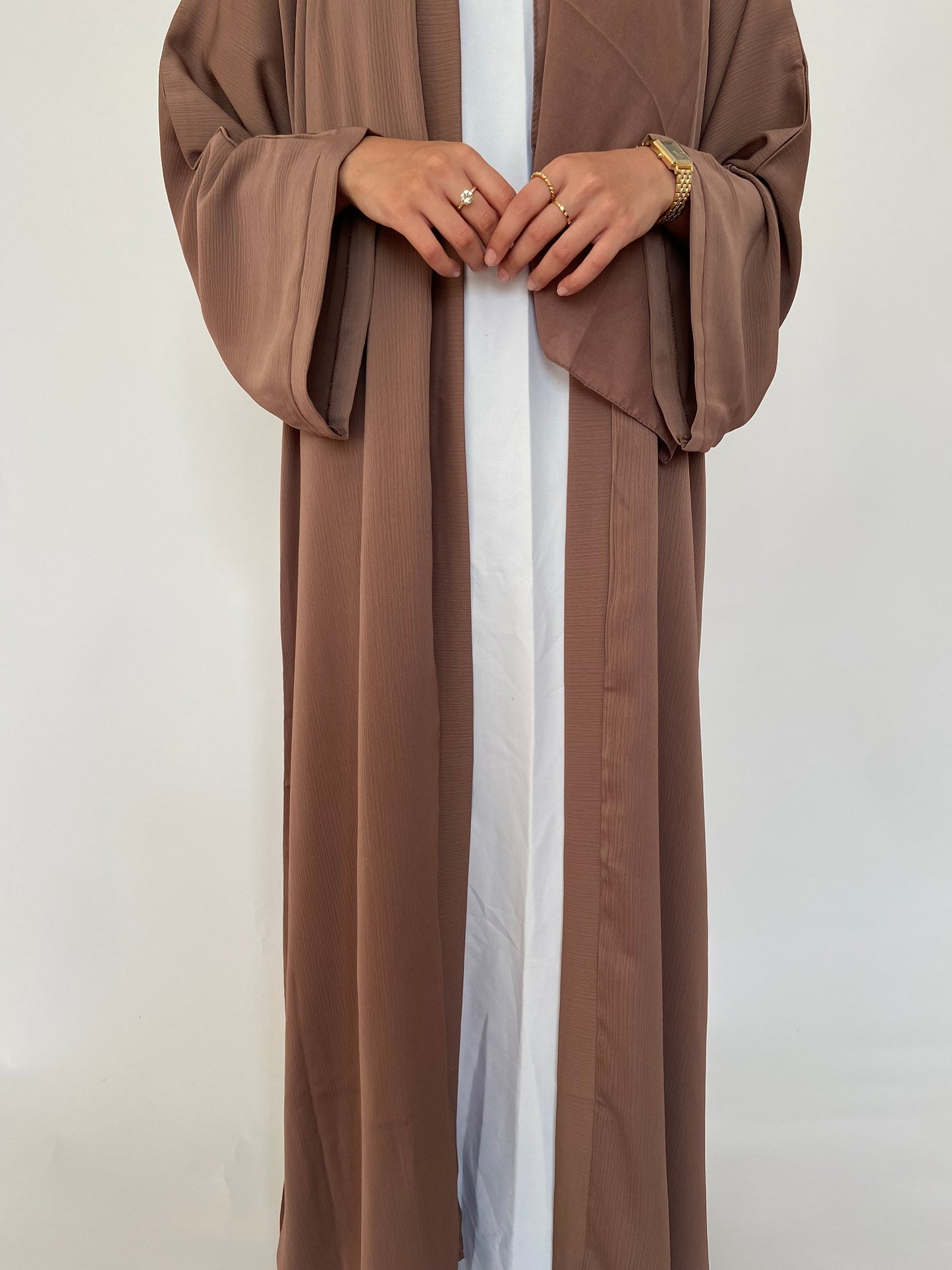 Brown Textured Open Abaya
