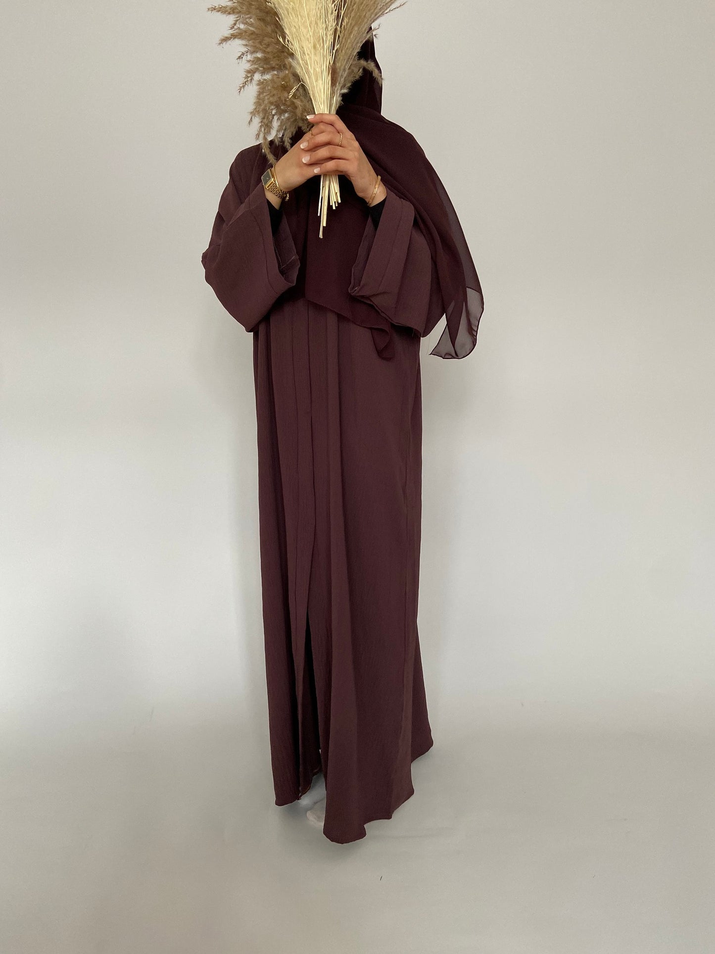 Mauve Soft Crinkled NOUR Abaya